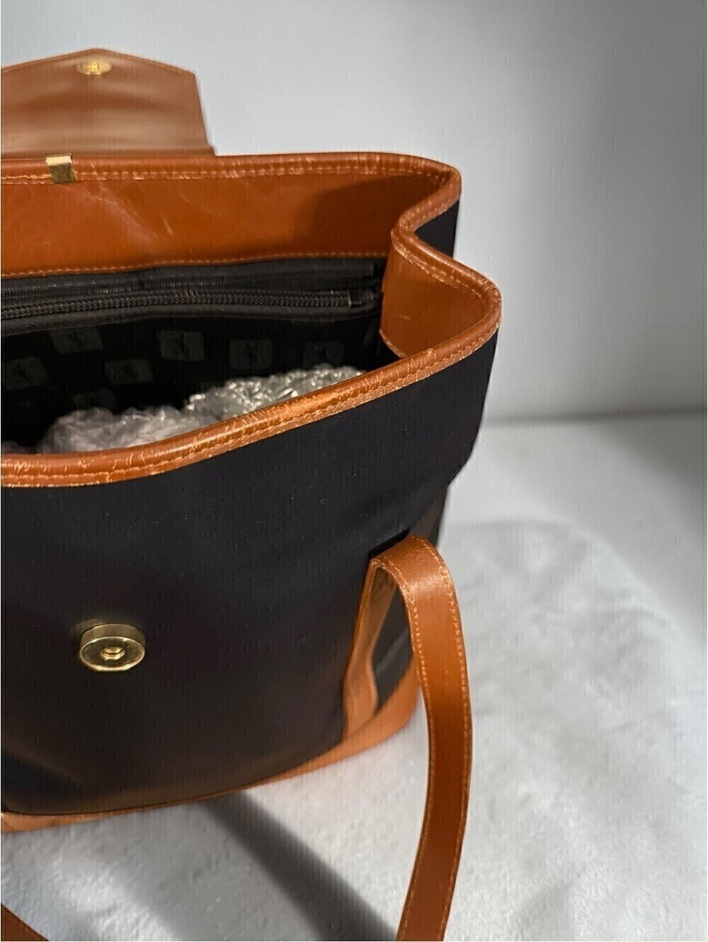 Yves Saint Laurent YSL Vintage Black Canvas Brown Leather Bucket Tote Bag COA - Picture 6 of 15